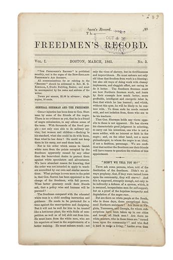 NEW ENGLAND FREEDMENS AID SOCIETY. The Freedmens Record, Volume 1.